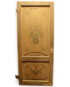 PTL549 - Liberty style lacquered wooden door with floral decorations, dimensions cm W 106 x H 248