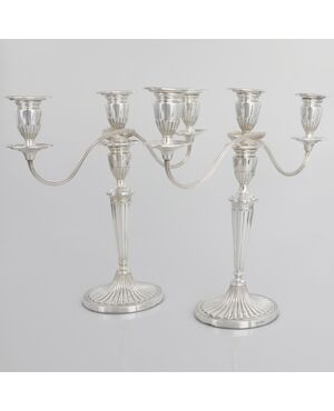 Pair of Queen Elizabeth II sterling silver candelabra, Roberts & Belk Ltd, Sheffield, 1973