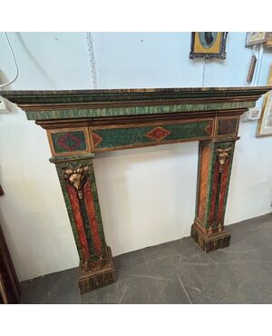Antico splendido camino cornice Dipinto epoca XIX se . Mis L 148 x P 27 . H 130
