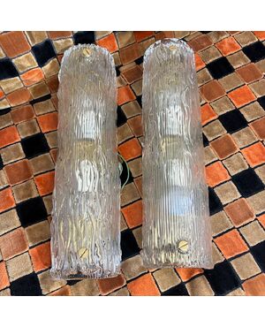 Pair of DESIGN wall lamps in Murano glass - VENINI, model "carteccia". 1960s. Size 42 cm.