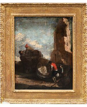 Pittore romano (XVIII sec.) - Paesaggio con viandanti.