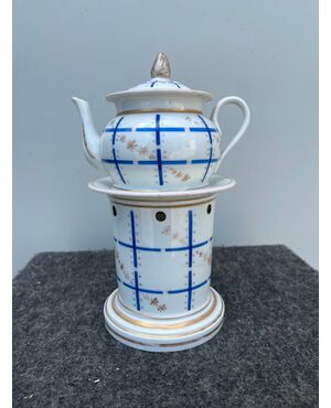 Veilleuse porcelain tea pot decorated with geometric and floral motifs.France     