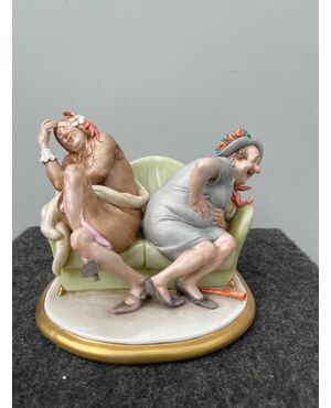 Polychrome porcelain sculpture depicting characters dressed up for the carnival.Giuseppe Cappe &#39;.     