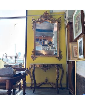 Antique monumental console + mirror Louis Philippe 1840 Gold leaf Roman area. Dimensions h 297
