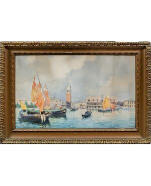 Gino Scalatelli (Venezia 1870 - Venezia 1920) - Venezia, veduta del bacino di S. Marco.