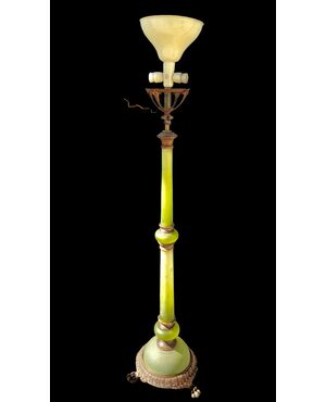 Lampada da terra in vetro zigrinato con dettagli in bronzo.Francia