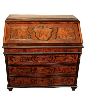 Three-drawer drop-front desk