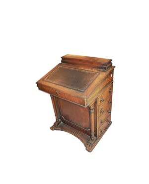 19th century English walnut wood Davenport with leather top