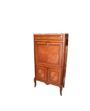 Secretaire Sitle Transizione con Bronzi e Piano in Marmo Rosso Francia