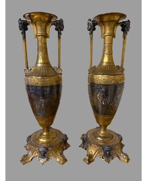 Pair of bronze vases Signed Henry-Cahieux