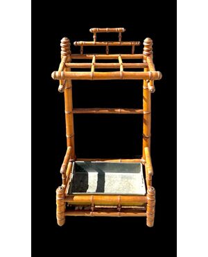 Walnut wood umbrella-cane stand imitating bamboo.