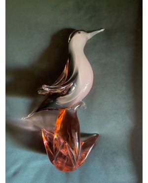 Bird with submerged heavy glass base.Flavio Poli for Seguso Vetri d&#39;Arte.     