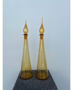 Pair of large &#39;balloton&#39; blown glass bottles Seguso glassware Murano.     
