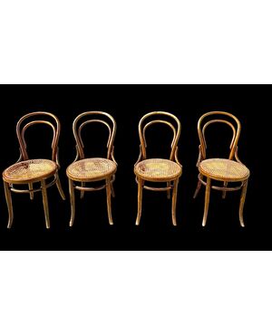 4 wooden chairs with Vienna straw seats. Fischel manufacture. Austria.