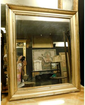 specc330 - simple nineteenth-century golden mirror, size cm l 75 xh 89 x d. 5     