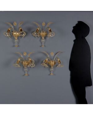 Set of Four Murano Glass Sconces, Italy, Second Half of the 20th Century