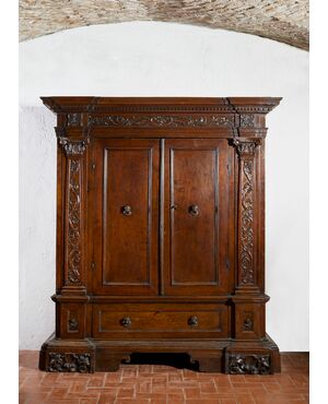 17th-century walnut wardrobe from Northern Italy.