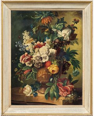 Pittore italiano (XIX-XX sec.) - Natura morta con vaso di fiori.