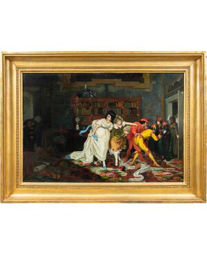 Vincenzo Colleoni (Attivo a Venezia nella seconda metà del XIX sec.) - Scena di interno con personaggi in maschera.