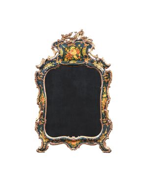 Small carved, lacquered and painted wooden mirror. Venice, 18th century.