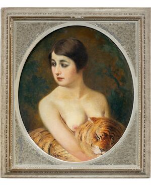 Emilio Magistretti (Milan 1851 - Milan 1936) - Girl with tiger.