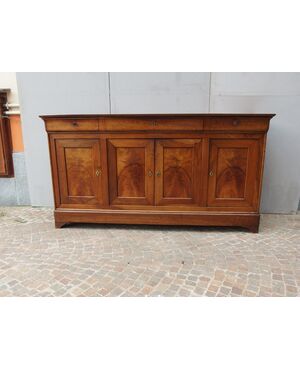LOUIS PHILIPPE CAPUCHIN STYLE WALNUT 4-DOOR SIDEBOARD, FRANCE, RESTORED, cm L192xP57xH103