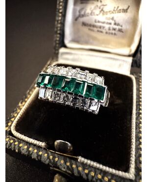 Platinum Ring with Emeralds and Diamonds