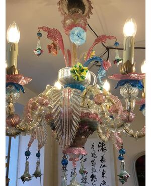 Murano glass chandelier with 6 flames     