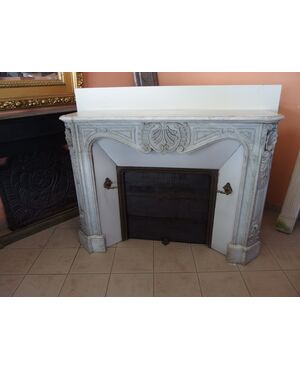 WHITE CARRARA FIREPLACE CARVED IN LOUIS XV STYLE, FRANCE