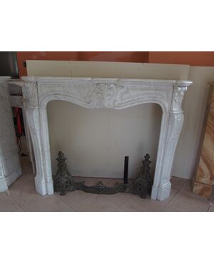 CARRARA WHITE MARBLE FIREPLACE LOUIS XV STYLE 19TH CENTURY FRANCE cm L136xP37xH108