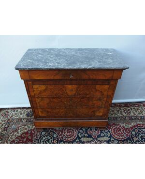 SMALL RESTORED LOUIS PHILIPPE WALNUT BURL CHEST OF DRAWERS