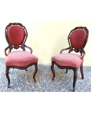 French Pair of armchairs in mahogany, antique armchairs