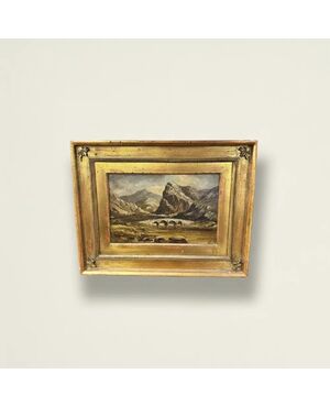 
Dipinto olio su tela, Paesaggio montano con ponte di G.H. Barrable, XIX secolo