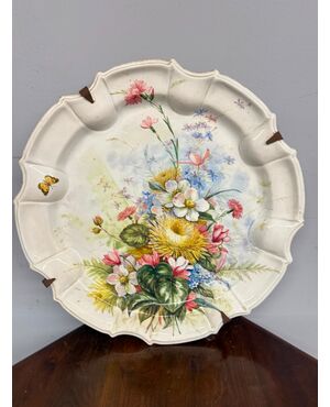 Antique large floral majolica plate, 19th century, Nove Bassano, 60x5cm