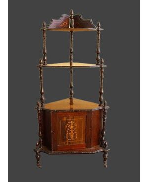 Corner cupboard in walnut with inlays in light wood