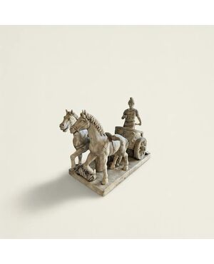 
Rara Coppia di Sculture in Marmo Bianco, Bighe Romane, XIX Secolo