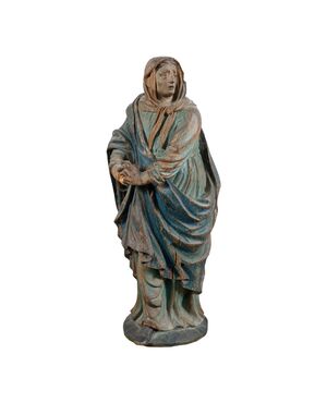 Carved and painted wooden sculpture - Praying Madonna - Italy, 17th-18th century.