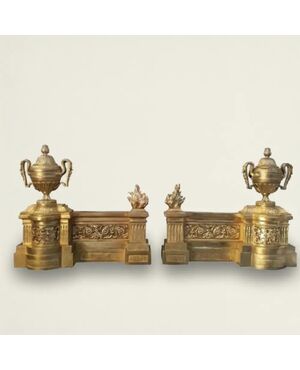 
Coppia di Alari da Camino in Bronzo Dorato, XIX Secolo