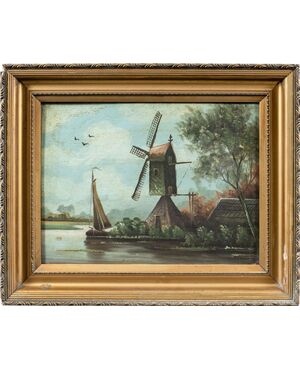 Dutch painter (late 19th century) - Landscape with windmill.