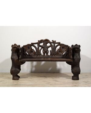 Carved wooden bench with "Black Forest" bears, Brienz, Switzerland, 20th century