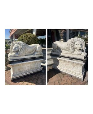 Pair of monumental marble lion statues