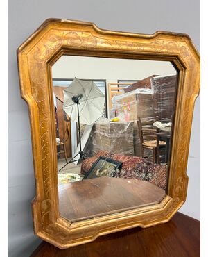 Antique mid-19th century tray mirror, gold leaf with engraved detailing, 63x53cm