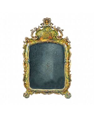 Small mirror in carved, lacquered and painted wood. Venice, 18th century.