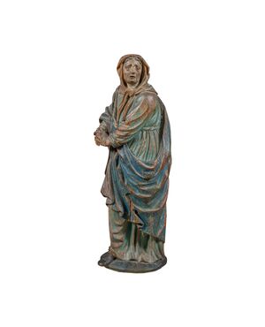 Carved and painted wooden sculpture - Praying Madonna - Italy, 17th-18th century.