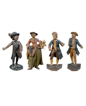 Four table sculptures - Group of commoners - Venice, late 18th century.
