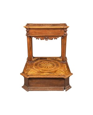 Carved and inlaid wooden prie-dieu. Rome, 18th century.