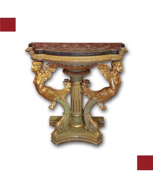 CONSOLLE IMPERO DORATA E DIPINTA PRIMI DEL XIX SECOLO