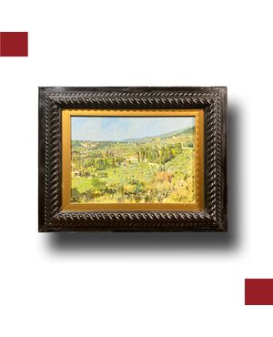 'FROM PIAZZA DESIDERIO TO SETTIGNANO', OIL ON TABLET, 20TH CENTURY