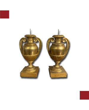 PAIR OF GILDED AMPHORA CANDELABRA, EARLY 19TH CENTURY
