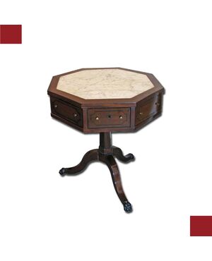 CARLO X OCTAGONAL MAHOGANY AND WHITE MARBLE TABLE
